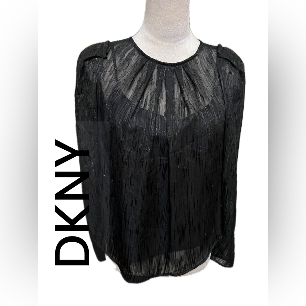B6 DKNY Black Pleated Long Sleeve Women’s Blouse with Camisole Size XS. NWT